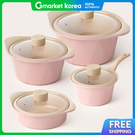 5-Piece Ceramic Pot Set Induction Kitchen Cooking Pot Two-Handled Pot Ceramic Pot Pink Pot