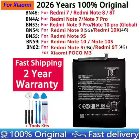 Original BN53 BN54 BN55 BN59 BN62 BN46 BN4A Battery For Xiaomi Redmi Note 7 8 8T 9 9T 9S 10 10S 10X 
