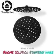 8 Inch Black Round Stainless Steel Wall Shower Head, Slim Minimalist Model WS42B Rainfall