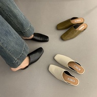 Square Toe Toe-toe Flat Soft Leather Half-Support Shoes
