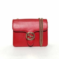 GUCCI Interlock風琴包小號20紅色牛皮金扣肩背包