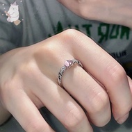 【E.five】 Rhinestone Ring Love-heart Imitation Cat Eye Stone Ring Sweet Cute Design Sense Ring E