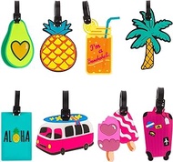 8 Pcs Colorful Cute Luggage Tags for Women Men, Travel Suitcase Bag Identify Baggage Label Summer Fruits Ice Cream Coconut Tree Holiday Travel Suitcase Tags