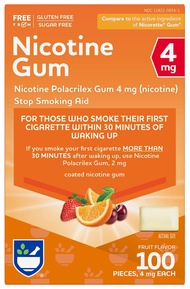 Rite Aid Nicotine Gum, 4 mg - 100 Count | Quit Smoking Aid | Nicotine Replacement Gum (Fruit)