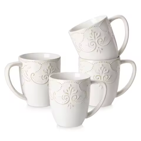MALACASA GISELLE 4/8 PCS Porcelain Cup Sets 14 Oz Retro Relife Coffee Cup Sets Ceramic Mug Sets for 