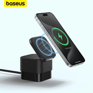 Baseus 2 In 1ลูกบาศก์เครื่องชาร์จแบตเตอรี่ไร้สายแม่เหล็ก Macsafe ชาร์จได้เร็วพกพาได้พร้อมสายสำหรับ i