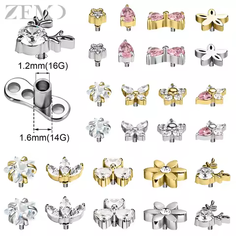 ZEMO 1 PC 16G Stainless Steel Dermal Anchor Tops Women Men CZ Crystal Micro Dermal Piercing 2 Color 
