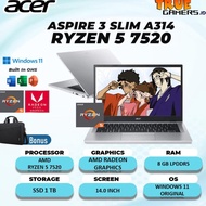 Terlaris!!! Laptop Acer 2023 A314 Ryzen 5 7520U Ram 8Gb 1Tbssd Free