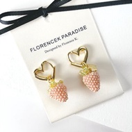 日本米珠草莓士多啤梨珍珠耳環 心型耳環