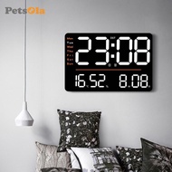 PETSOLA Large Digital Wall Clock Dst Week Modern Alarm Clock 12/24H Time Mode Decorations LED Wall C