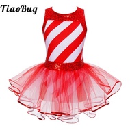 Kid Girls Sequins Striped Christmas Costume Candy Cane Mrs Santa Claus Ice Skating Dance Leotard Tut