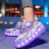 Runaway Roller Skate Shoes Four-Wheel LED Light Luminous Sneakers Men Women Pulley Shoes Student Cas