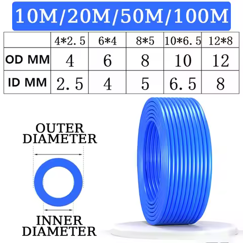10m/20m/50m/100m Pneumatic Air Hose Plastic Tube 4mm 6mm 8mm 10mm 12mm Blue Air Hose Tube Pneumatic 
