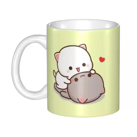 Custom Peach And Goma Mochi Cat Cuddling Coffee Mug DIY Ceramic Milk Tea Cup
