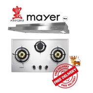 Mayer 86cm 3 Burner Gas Hob (MMSS883HI) + M Series 90 cm Semi Integrated Cooker Hood (MMSI401)