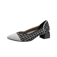 [Ready Stock Size 34-43 Can Be Customized] Thick Heel High Heels Pointed Toe Shallow Mouth Women's S