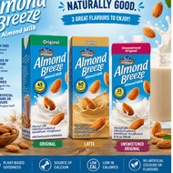 BLUE DAIMOND ALMOND BREEZE MILK 1LITER UNSWEETEND 25 CALORIES/ LATTE 60 CALORIES/ ALMOND 45 CALORIES