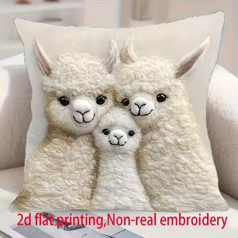 Cute Alpaca Family 2D Flat-Printed Pillow Cover for a Cozy Home Sofa cushion cover, home room dormit