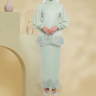 Saharah Kurung Lace Sulam Baju Kurung Moden Green Tea Baju Muslimah Kedah/Nikah Bridesmaid Kurung Mini Kurung Plus Size