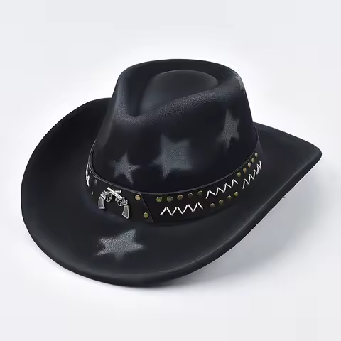 Unisex Vintage Western Cowboy Cowgirl Hat With Punk Belt Winter Autumn Imitation Wool Jazz Hat Cowgi