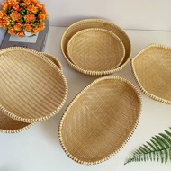 Bamboo Woven Hand-Woven Oval Filament Non-Hole Bamboo Woven Trowel Basket Round Hole Vegetable Washi
