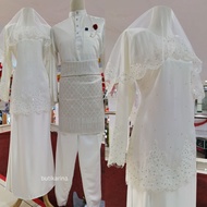 Set Nikah Baju Kurung Lace KALISHA Putih Off White - Koleksi Baju couple Sedondon Nikah Pengantin Sanding Raya 2023