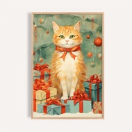 禮物小貓 Christmas Kitty Surprise / 耶誕動物掛畫 海報 無框畫