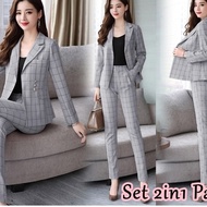 H➸Qm Set 2In1 Paola Baju Setelan Wanita Cewe Blazer Dan Celana Kotak