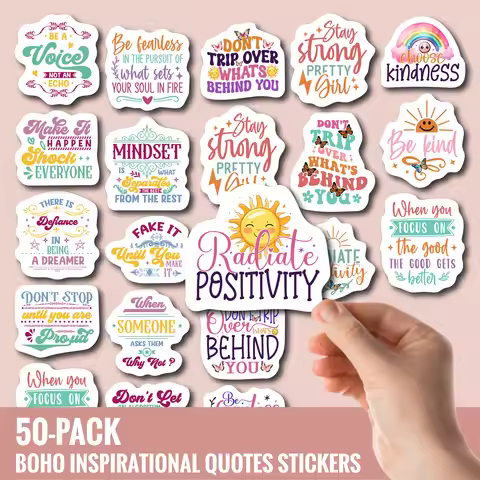 50 Pack Motivational Quote Stickers – Aesthetic Waterproof Vinyl, UV Printed, Durable & Tear-Resista