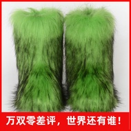 Ladies Fur Boots Warm Shoes Faux Fox Mid-Tube Faux Raccoon Fur Boots