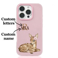 1pc Customizable Lucky Letter & Name Design Phone Case With Elegant Deer & Floral Pattern, Suitable 