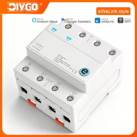 3P+N Ewelink Remote Control Smart Wifi Circuit Breaker 1-63A Din Rail Mount MCB 3 Relay Cut-off Live