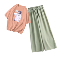 Setelan Anak Tanggung Celana Kulot Warna Mint Kaos Oblong Big Size Hijab Hoodie