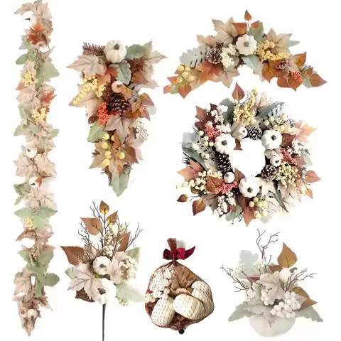 Autumn Wreath Farmhouse Decoration Farmhouse Thanksgiving Maple Leaf Berry Halloween White Pumpkin S