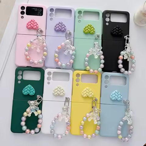 Cute Bear Colorful Beads Bracelet Case For Motorola Razr 40 Ultra 50 Ultra 2023 Plus 2024 Plus Candy