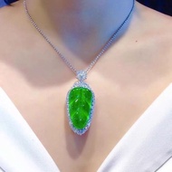 Natural Jade Color Leaf Pendant 925 Jade Gold Branch Jade Leaf Inlaid Leaf Ice Necklace 4.30.w