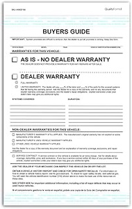 2 Part Dealer Buyers Guide Form, English Format - As is - No Dealer Warranty/Dealer Warranty (200)