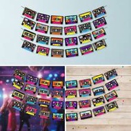 1 Set Retro 70s 80s Hip Hop Cassette Tape Party DIY Bunting, Boxed Vintage Player Radio Banner, Suit