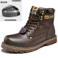 Caterpillar safety shoes anti-smashing steel-toed tooling boots genuine leather shoes CAT wide feet shoes yellow