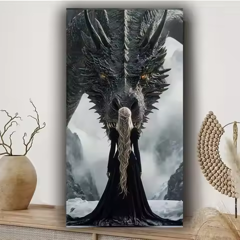 Mysterious Snow Black Dragon Queen Diy Diamond Painting Full Square round Diamond Mosaic Art Big Siz