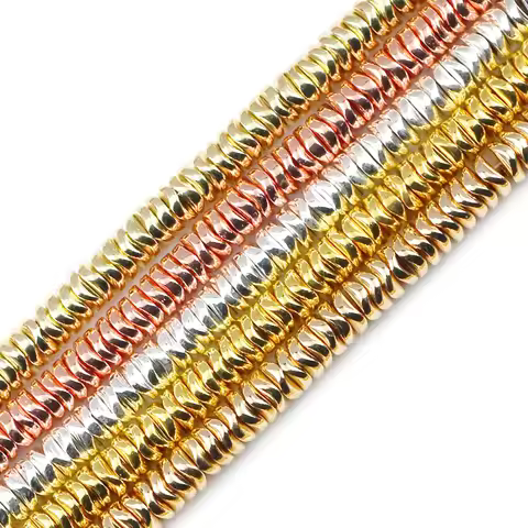 JHNBY Gold Colour Waves Spacer Hematite Natural Stone 6mm Flat round Loose Beads For Jewelry bracele