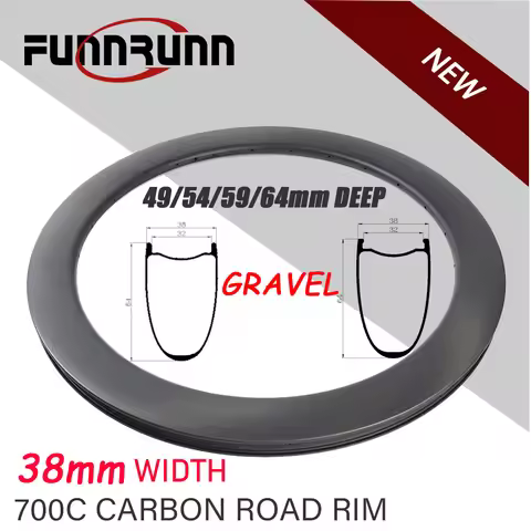 38mm Width Grave Bike 700C Symmetry Road Bike Carbon Rim 49/54/59/64mm Depth Hook Hookless Tubeless 