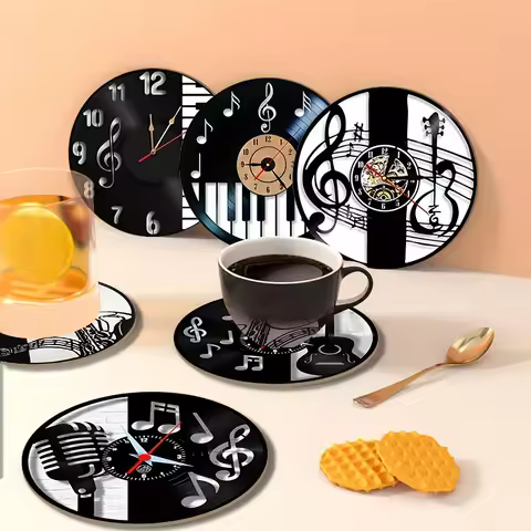 6/12 2D Music Vinyl Record Wood Ironing Non-slip Coaster Flat Single Side Color Print Home Office Ca