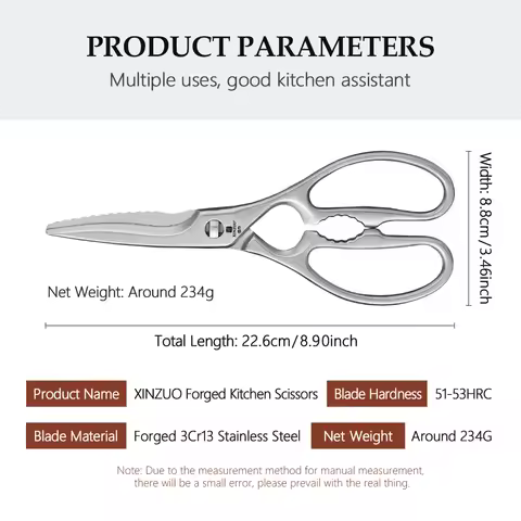 XINZUO Durable Sharp Kitchen Scissors One Piece 3Cr13 Forged Steel Polishing Pocess Removable Humani