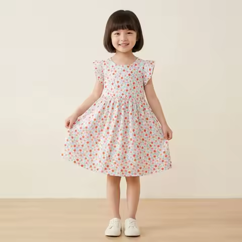 Girls Polk Dots Flying Sleeve Dresses Kids Botique Clothes for 2 to 14 Years Teen Girls Dress Party 