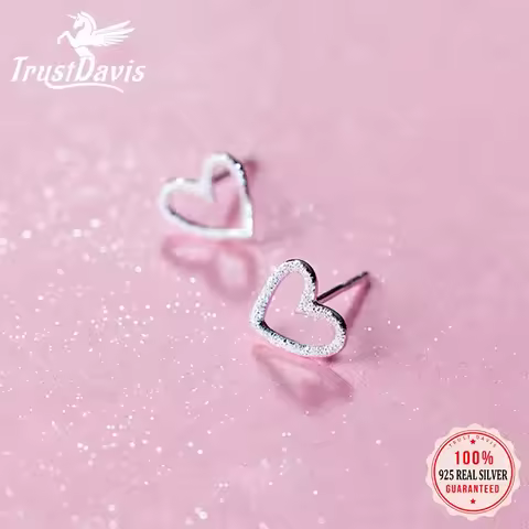 Trusta 925 Sterling Silver Jewelry Women Fashion Cute Tiny Small Heart Stud Earrings Love Gift For G