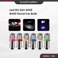 CS 1pc Led 12V 24V 4038 BA9S Light Lamp Bulb 5SMD White Lampu Mentol Kecik Putih Kereta Van Lori Mot