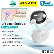 Awei T90 ENC Wireless Earbuds In-Ear Semi In-Ear ENC Gaming Earbuds Noise Reduction Headphone Awei B