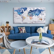 Perilla-World Map Wall Decoration Light Blue Map - Living Room Map Wall Art - Green World Map Wall A