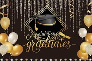 7x5ft 2023 Class Graduation Photography Backdrop Black and Gold Bachelor Cap Balloon Grad Congrats Party Banner Background for Picture Photo Photobooth Decoration